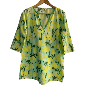 J. Crew Swim Tunic Cotton Coverup Green & Yellow Floral Size Small